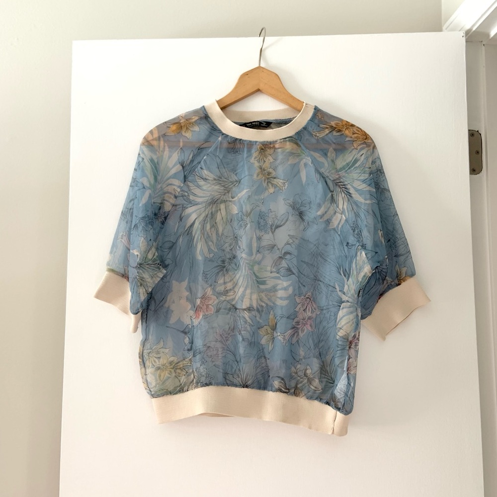Zara sheer floral vintage style ovs top